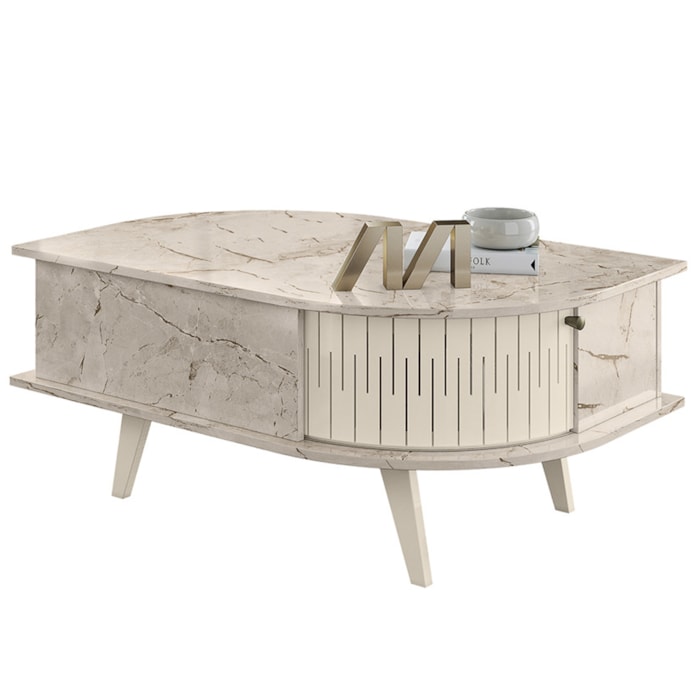 Mesa De Centro 2 Portas 90 cm Indianapolis Calacata Off White MADETEC