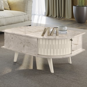 Mesa De Centro 2 Portas 90 cm Indianapolis Calacata Off White MADETEC