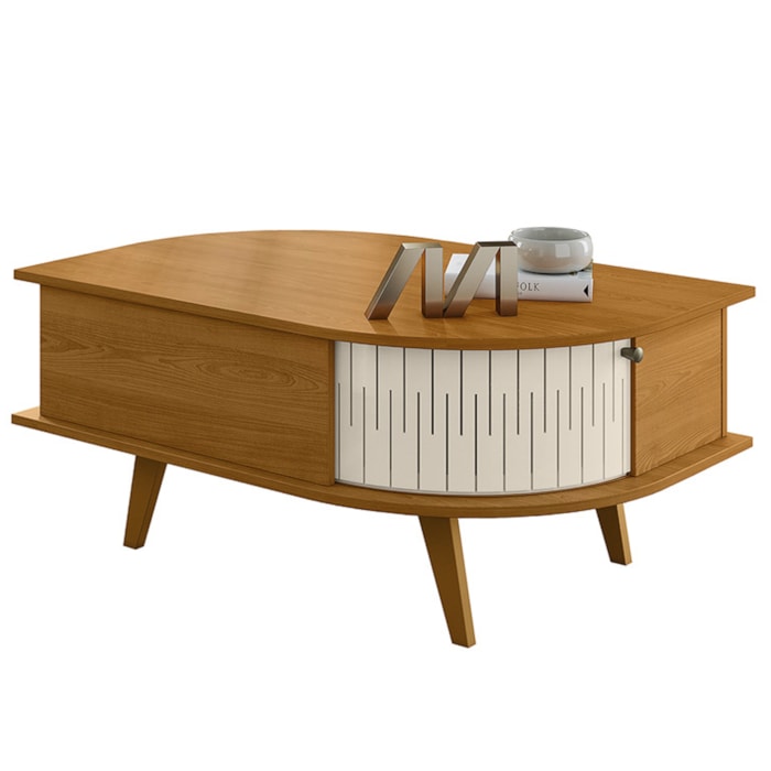 Mesa De Centro 2 Portas 90 cm Indianapolis Cinamomo Off White MADETEC
