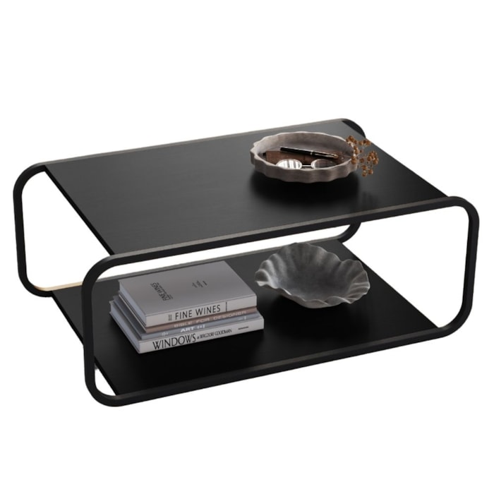 Mesa de Centro Luna 80 cm Pes Metalicos Nero Preto Artesano