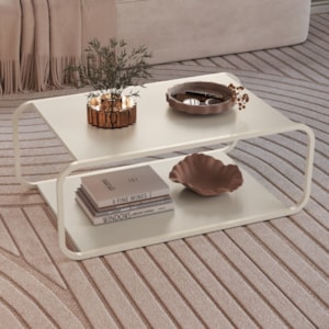 Mesa de Centro Luna 80 cm Pes Metalicos Off White Artesano