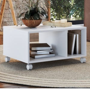 Mesa de Centro Para Sala Com Rodizios 60X45 cm B59 Branco NOVAM