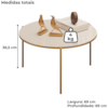 Mesa De Centro Redonda 69 cm Cleia Off White Dourado  DJ MOVEIS