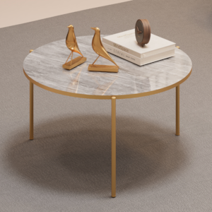 Mesa De Centro Redonda 69 cm Cleia Quartzo Dourado DJ MOVEIS