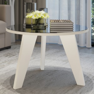 Mesa De Centro Redonda Com Espelho 59X38 cm Branco ARLY