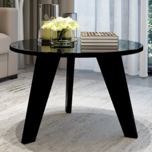 Mesa De Centro Redonda Com Espelho 59X38 cm Preto ARLY