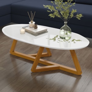 Mesa De Centro Sala De Estar Classic 90 cm Branco Nature Tebar
