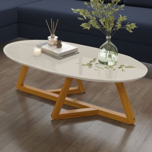 Mesa De Centro Sala De Estar Classic 90 cm Off White Nature Tebar