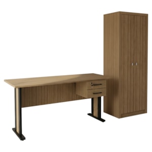 Mesa de Escritorio 2 Gavetas Armario Multiuso 2 Portas Amendoa Preto Tecno Mobili