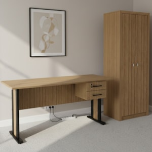 Mesa de Escritorio 2 Gavetas Armario Multiuso 2 Portas Amendoa Preto Tecno Mobili