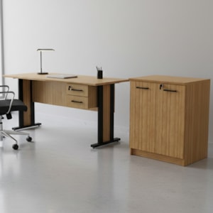 Mesa de Escritorio 2 Gavetas Balcao 2 Portas Para Escritorio Amendoa Preto Tecno Mobili