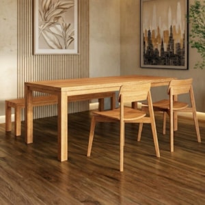 Mesa De Jantar 1 Banco 2 Cadeiras Nature Madeira Macica Taeda Rustico Claro Festra