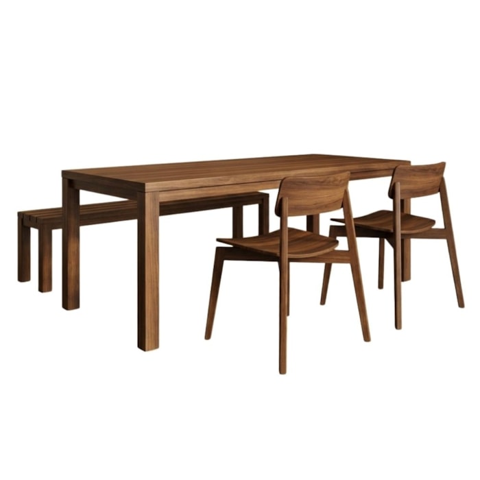 Mesa De Jantar 1 Banco 2 Cadeiras Nature Madeira Macica Taeda Rustico Escuro Festra