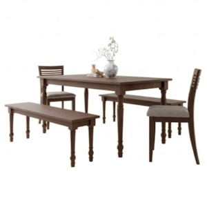 Mesa de Jantar 2 Bancos 2 Cadeiras Rubi Madeira Macica Taeda Cafe Festra