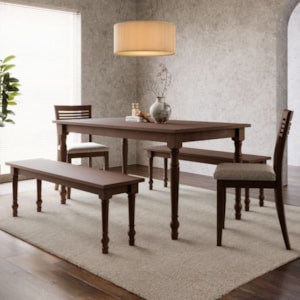 Mesa de Jantar 2 Bancos 2 Cadeiras Rubi Madeira Macica Taeda Cafe Festra