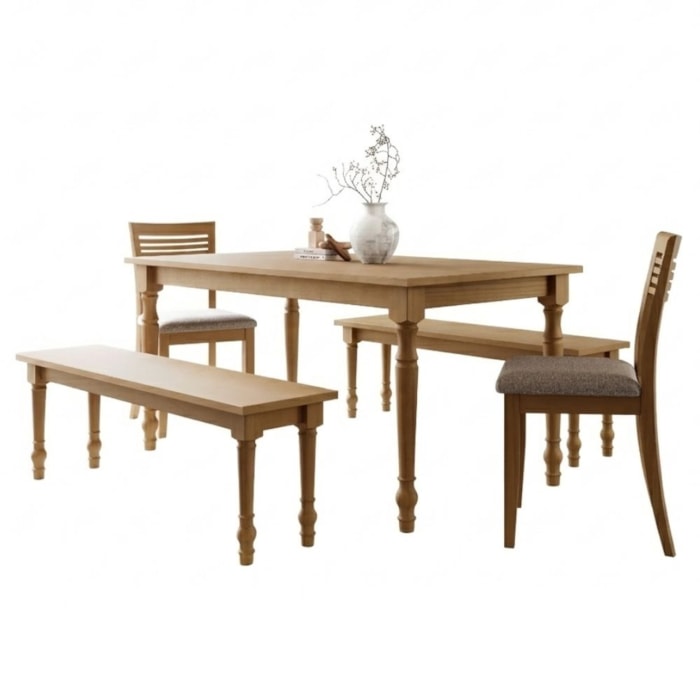 Mesa de Jantar 2 Bancos 2 Cadeiras Rubi Madeira Macica Taeda Freijo Festra