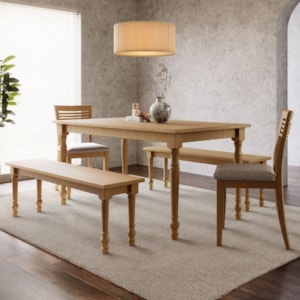 Mesa de Jantar 2 Bancos 2 Cadeiras Rubi Madeira Macica Taeda Freijo Festra