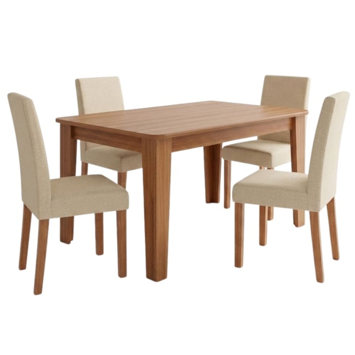 Mesa de Jantar 22133 MDF Com 4 Cadeiras Estofadas Linho Gengibre MOLCI