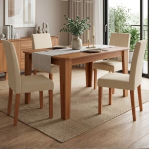 Mesa de Jantar 22133 MDF Com 4 Cadeiras Estofadas Linho Gengibre MOLCI