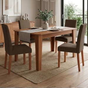 Mesa de Jantar 22133 MDF Com 4 Cadeiras Estofadas Linho Mascavo MOLCI