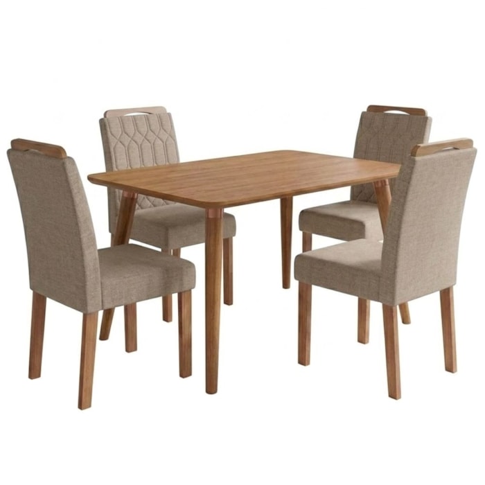 Mesa de Jantar Adele MDF Com 4 Cadeiras Estofadas Linho Bege MOLCI