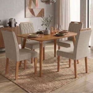 Mesa de Jantar Adele MDF Com 4 Cadeiras Estofadas Linho Bege MOLCI