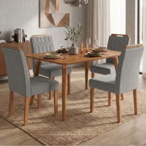 Mesa de Jantar Adele MDF Com 4 Cadeiras Estofadas Linho Grafite MOLCI