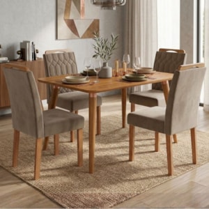 Mesa de Jantar Adele MDF Com 4 Cadeiras Estofadas Suede Joli MOLCI