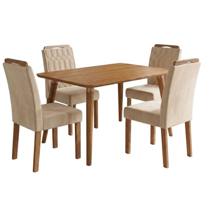Mesa de Jantar Adele MDF Com 4 Cadeiras Estofadas Suede Nude MOLCI