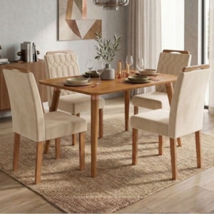 Mesa de Jantar Adele MDF Com 4 Cadeiras Estofadas Suede Nude MOLCI