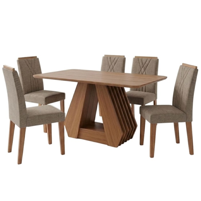 Mesa de Jantar Agata MDF Com 4 Cadeiras Estofadas Linho Bege MOLCI