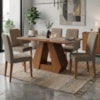 Mesa de Jantar Agata MDF Com 4 Cadeiras Estofadas Linho Bege MOLCI