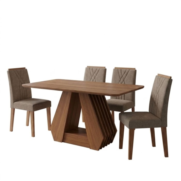 Mesa de Jantar Agata MDF Com 4 Cadeiras Estofadas Linho Bege MOLCI