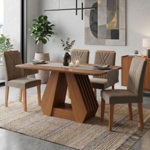 Mesa de Jantar Agata MDF Com 4 Cadeiras Estofadas Suede MOLCI Joli
