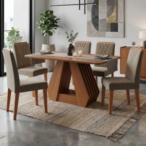 Mesa de Jantar Agata MDF Com 4 Cadeiras Estofadas Suede MOLCI Joli