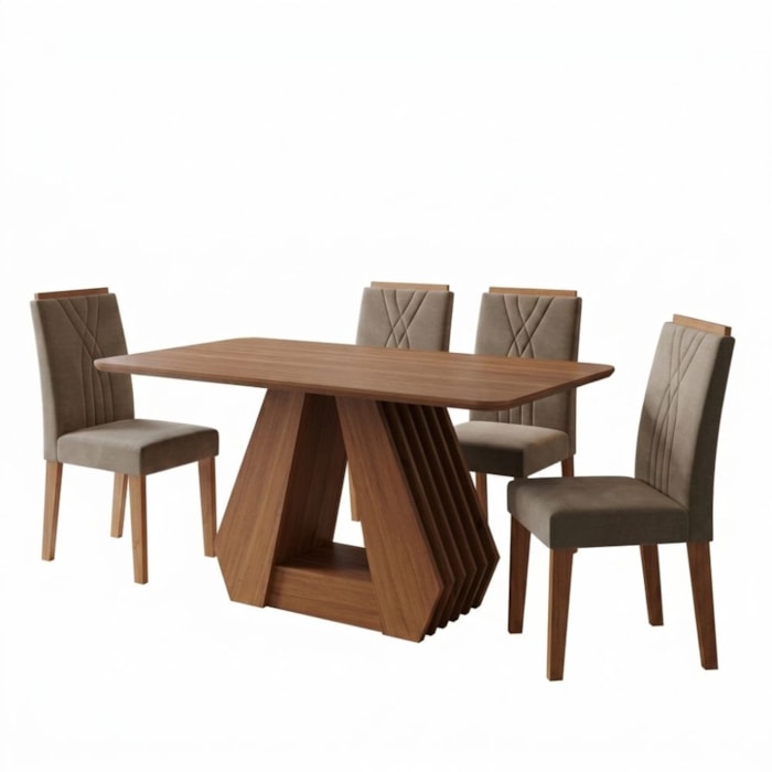 Mesa de Jantar Agata MDF Com 4 Cadeiras Estofadas Suede MOLCI Joli