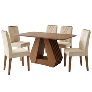 Mesa de Jantar Agata MDF Com 4 Cadeiras Estofadas Suede Nude MOLCI