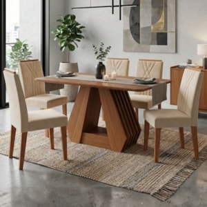 Mesa de Jantar Agata MDF Com 4 Cadeiras Estofadas Suede Nude MOLCI