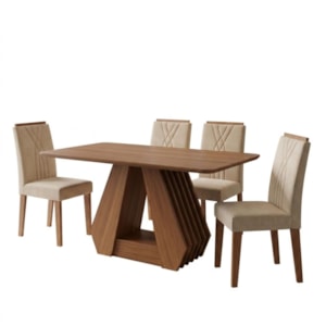 Mesa de Jantar Agata MDF Com 4 Cadeiras Estofadas Suede Nude MOLCI