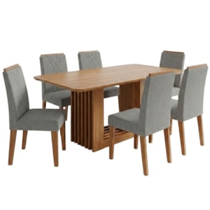 Mesa de Jantar Ariela MDF Com 6 Cadeiras Estofadas Linho Grafite MOLCI