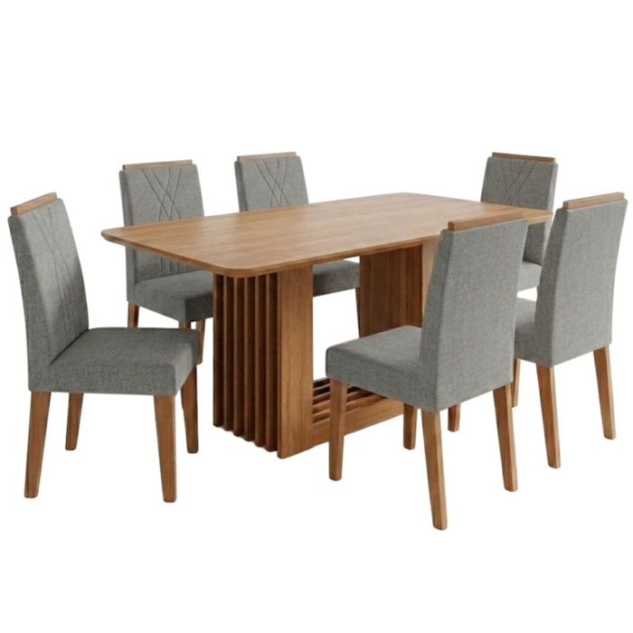 Mesa de Jantar Ariela MDF Com 6 Cadeiras Estofadas Linho Grafite MOLCI