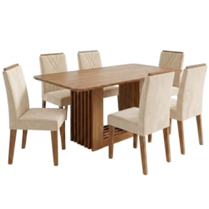 Mesa de Jantar Ariela MDF Com 6 Cadeiras Estofadas Suede Nude MOLCI