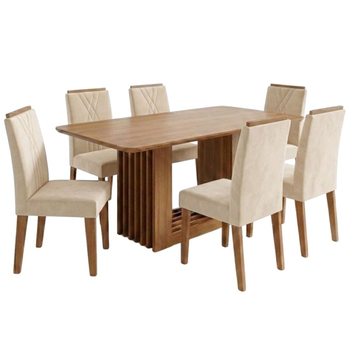 Mesa de Jantar Ariela MDF Com 6 Cadeiras Estofadas Suede Nude MOLCI
