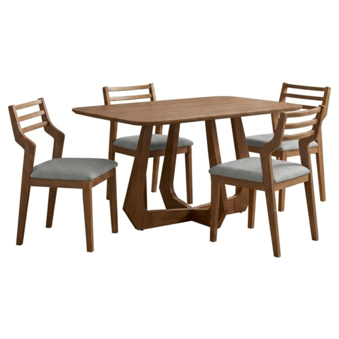Mesa de Jantar Bromelia Com 4 Cadeiras Estofadas Damasco Linho Cinza NATUEM