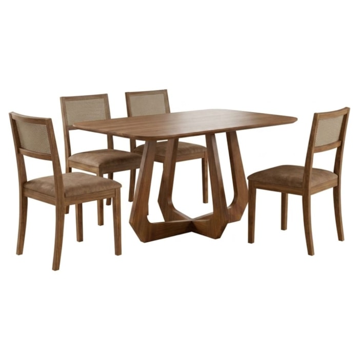 Mesa de Jantar Bromelia Com 4 Cadeiras Estofadas Kiwi Corino Kaki NATUEM