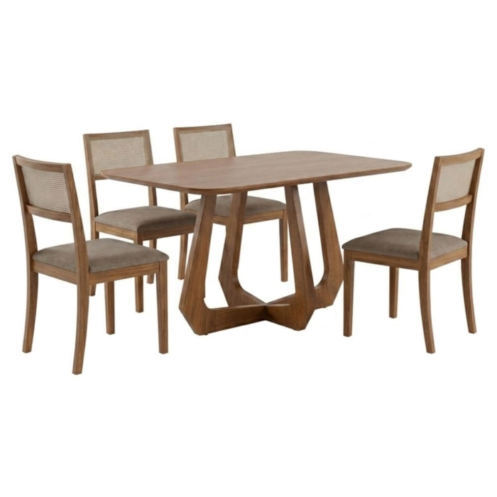 Mesa de Jantar Bromelia Com 4 Cadeiras Estofadas Kiwi Linho Bege NATUEM