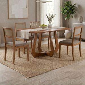 Mesa de Jantar Bromelia Com 4 Cadeiras Estofadas Kiwi Linho Bege NATUEM