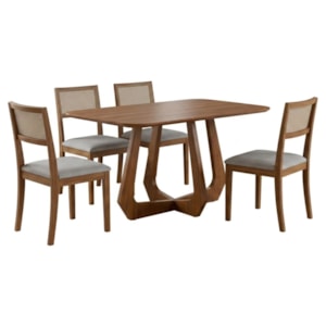 Mesa de Jantar Bromelia Com 4 Cadeiras Estofadas Kiwi Linho Cinza NATUEM