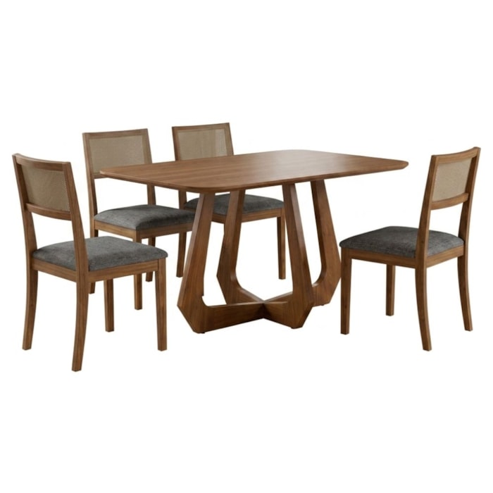 Mesa de Jantar Bromelia Com 4 Cadeiras Estofadas Kiwi Linho Grafite NATUEM