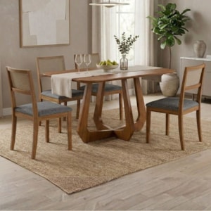 Mesa de Jantar Bromelia Com 4 Cadeiras Estofadas Kiwi Linho Grafite NATUEM